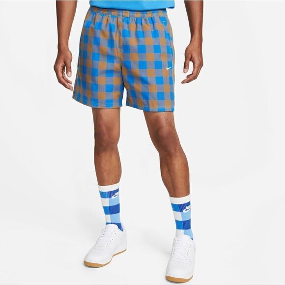 Nike Life Plaid Checkered Shorts Dark Driftwood Photo Blue Men's S DQ5186-258 - Picture 1 of 15